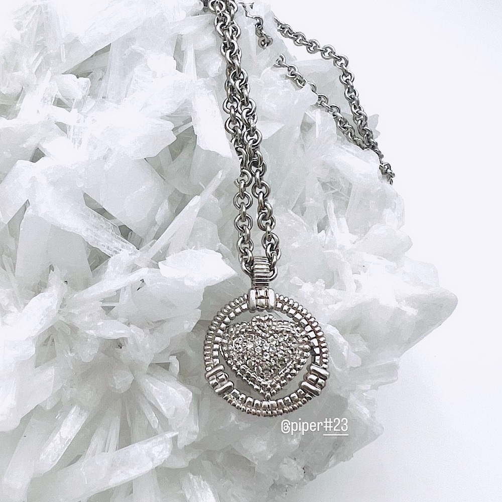 Judith Ripka Pave White Sapphire Athena Heart Pendant Sterling Silver Necklace